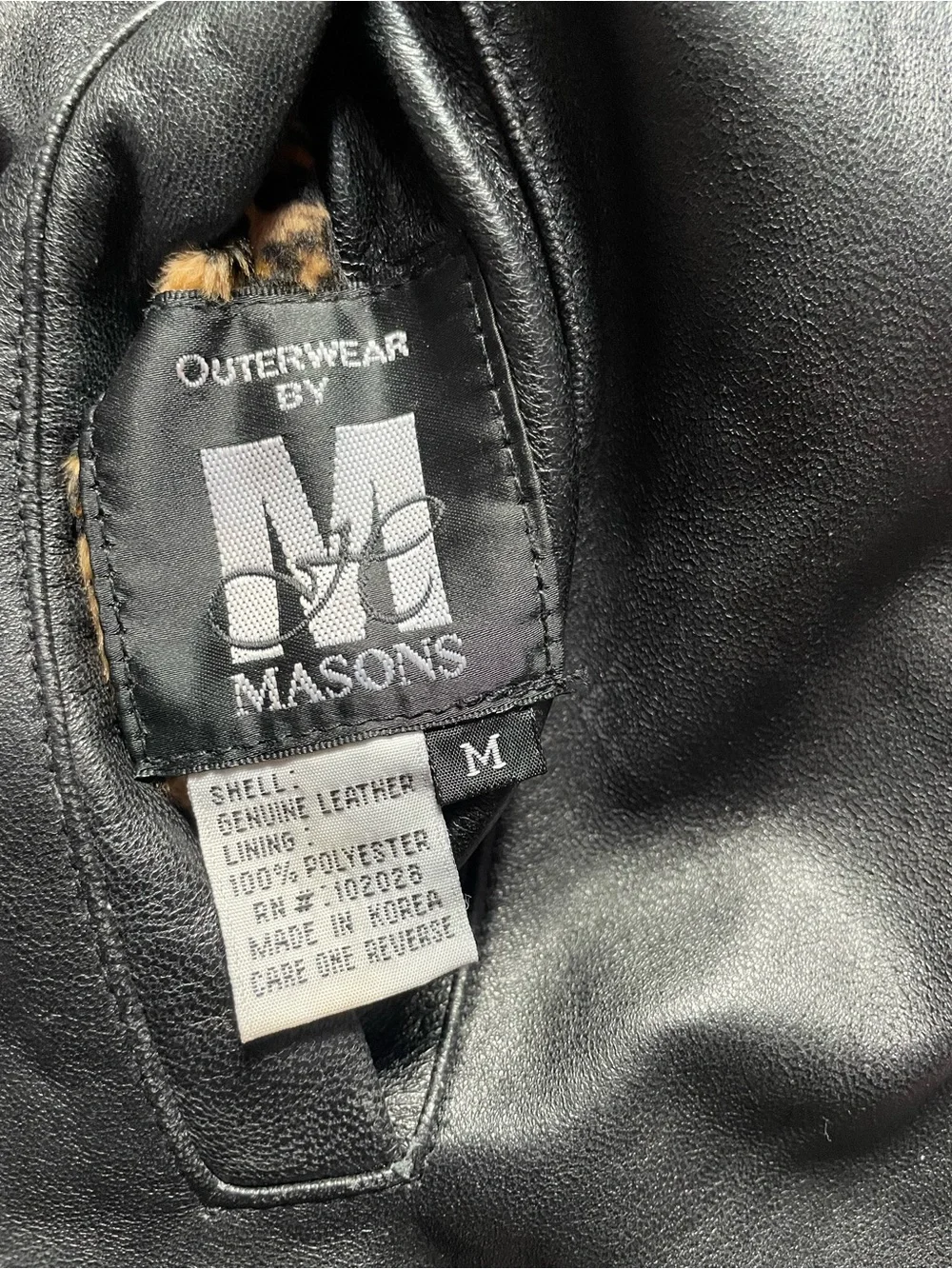 Mason Black Genuine Leather Jacket with Leopard Trim